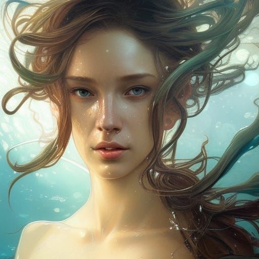 Majestic Mermaid Portrait in Hyperdetailed Style