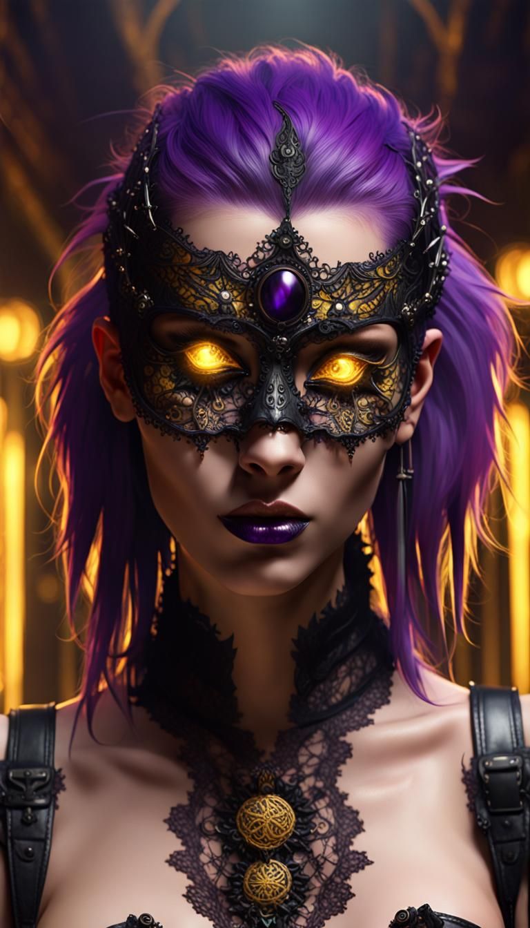 Punk Rocker in Lace Mask, Dark Fantasy Art