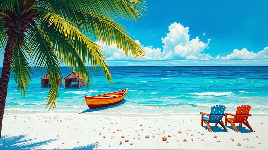 Turquoise Summer Oasis in Neo-Impressionist Style