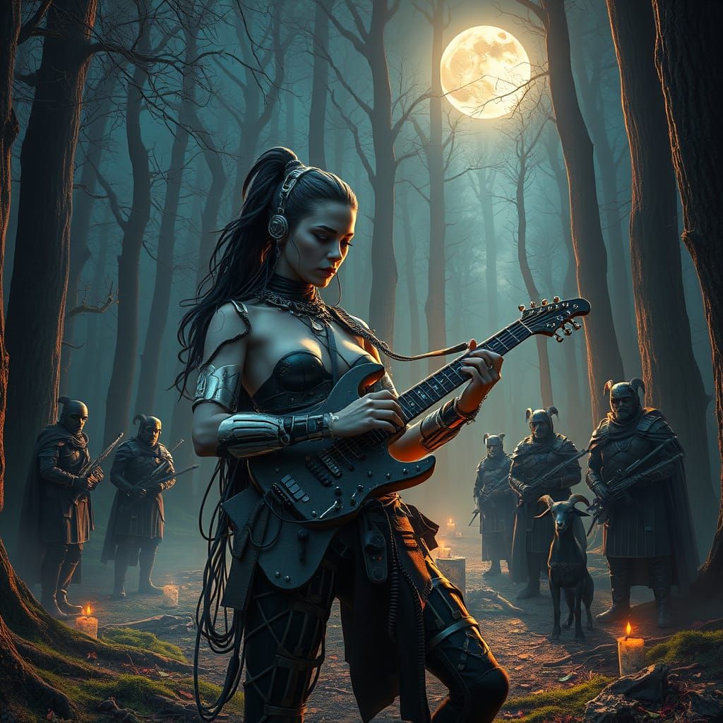 Cybernetic Starfleet Musician Performs in Ethereal Forest Ri...