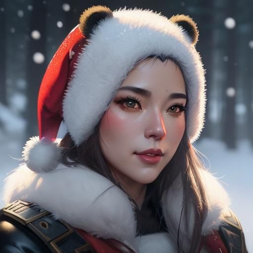 Festive Santa Panda Portrait in Snow