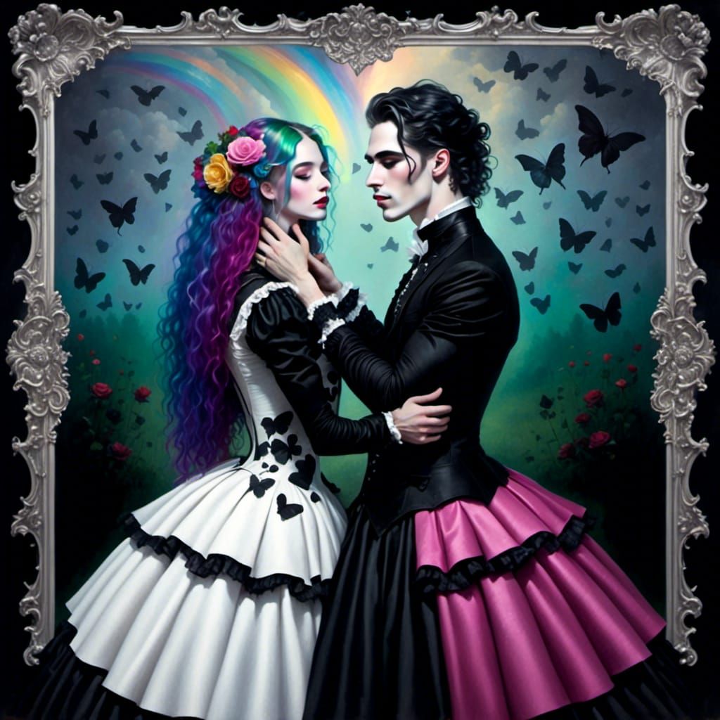 Gay Goth Couple in Romantic Fantasy Setting