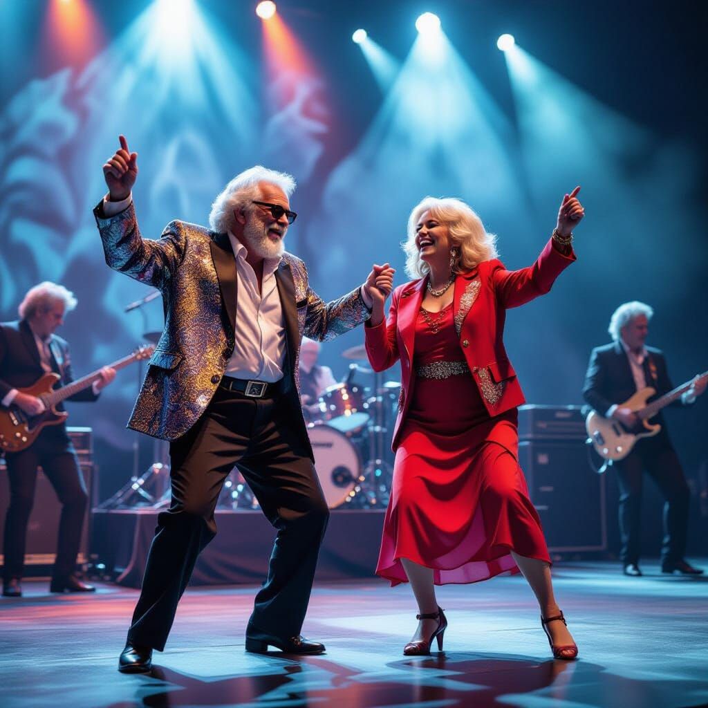 Energetic Couple Dancing at Rock Concert in Fantasy Style