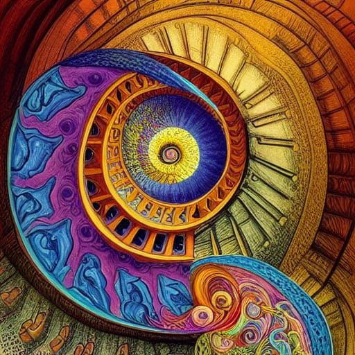 Infinite Intertwining Spiral Staircases in Mixed Media