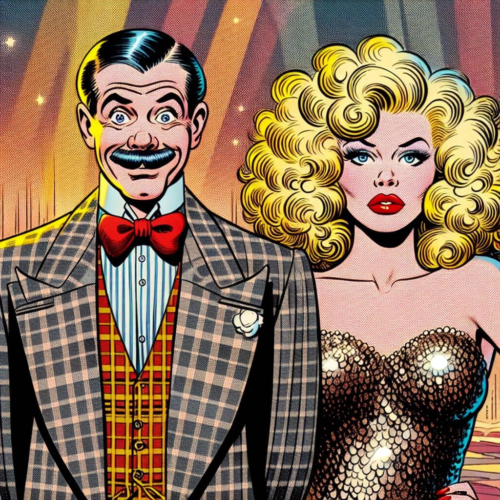 Comedian and Glamorous Woman in Comic Book Illustration