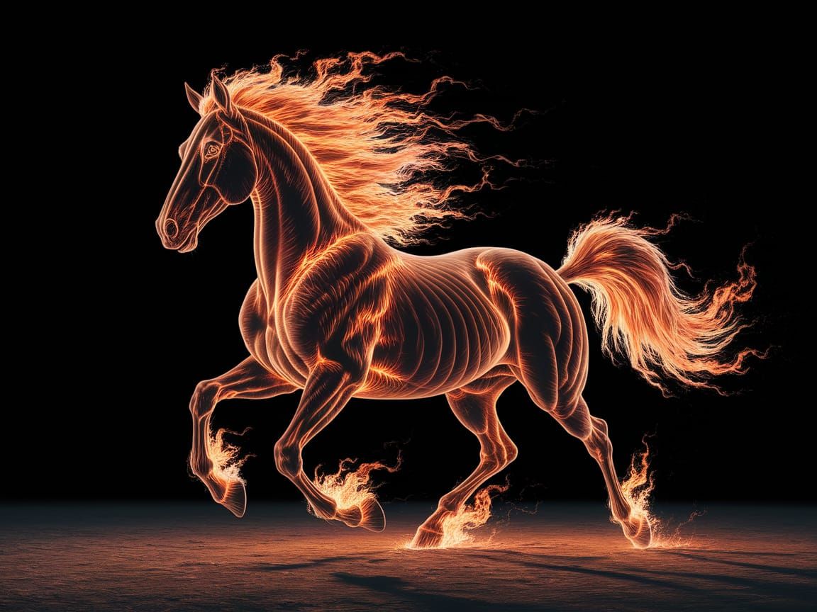 Fiery Horse Galloping Across Empty Terrain