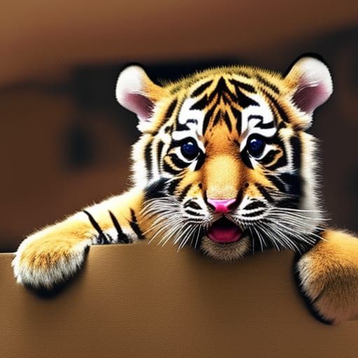 Baby Tiger Stares Intently: Dramatic Digital Painting