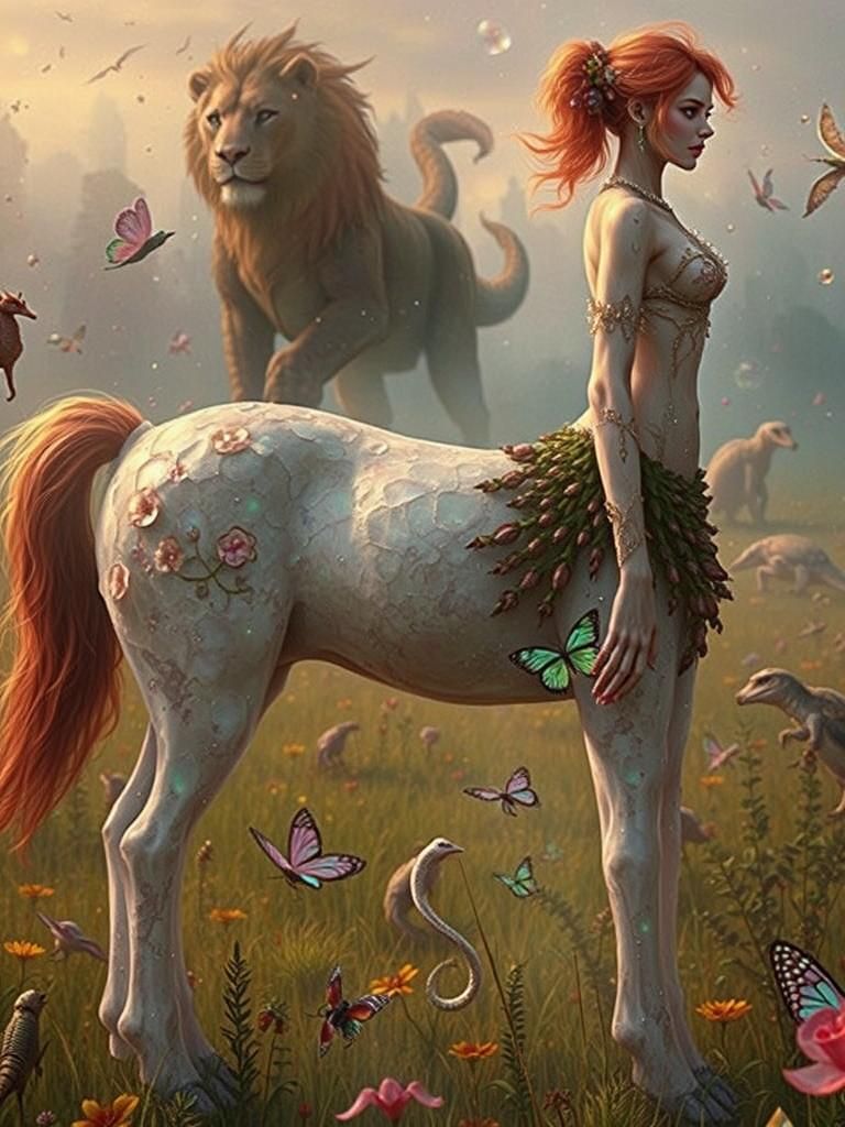 Liquid Centaur and Chimera in Iridescent World