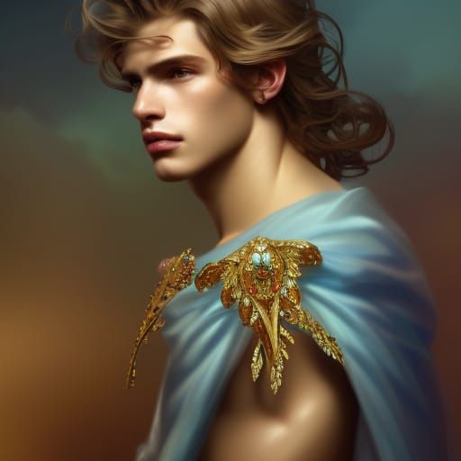 Angelic Supermodel Prince Portrait with Gold Accessories