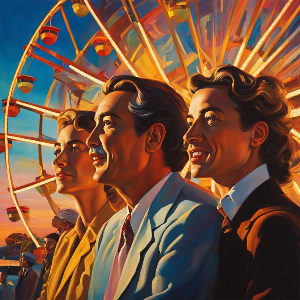 Dreamlike Ferris Wheel Ride as Surreal Oil Painting