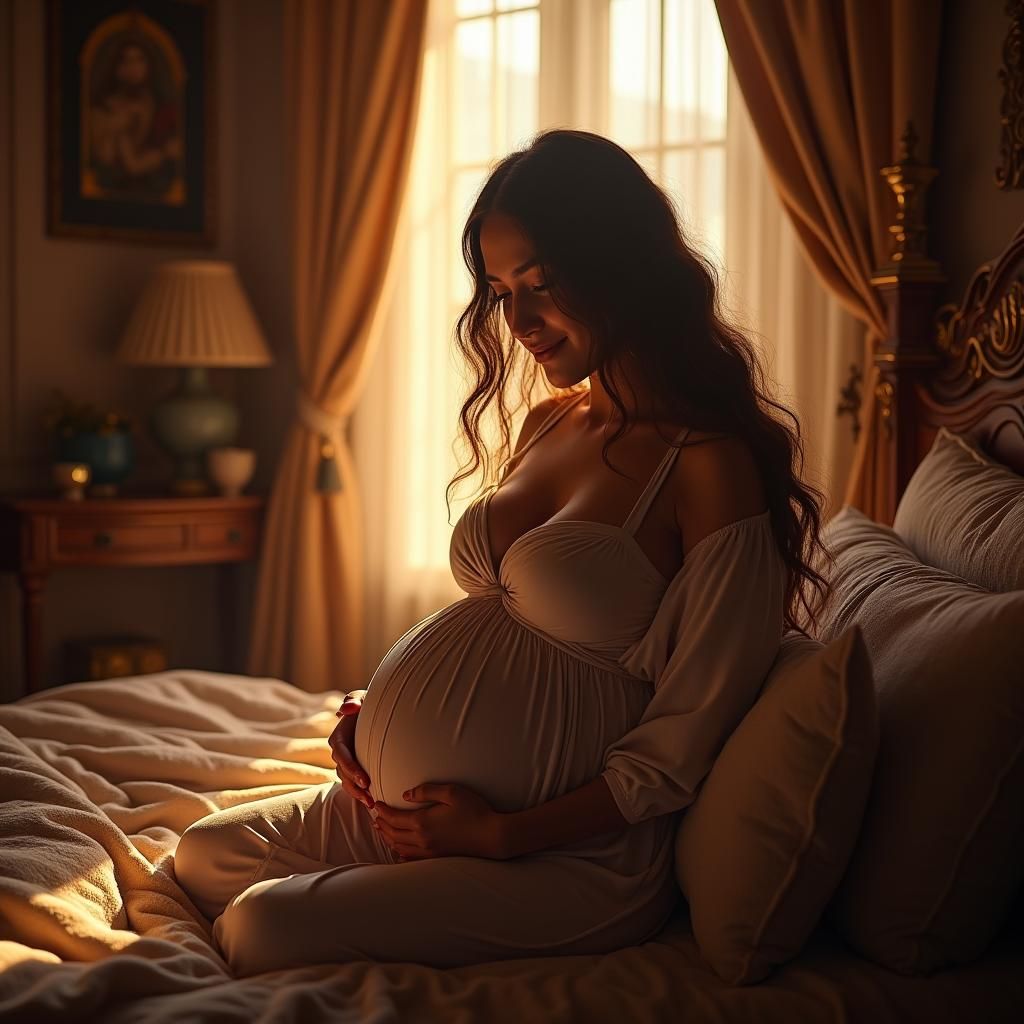 Serene Portrait of Pregnant Woman in Cozy Bedroom