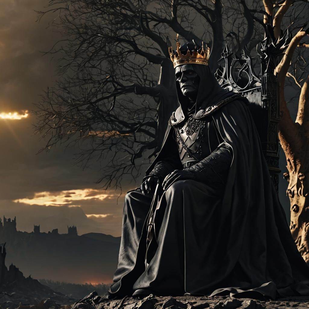 Evil King on Blackened Throne: Dark Fantasy Art