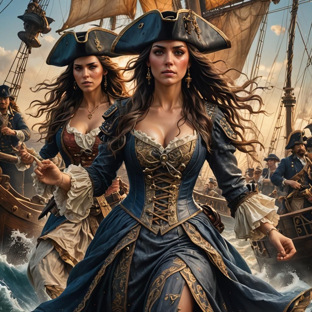 Female Pirate Steering Ship, Splash Art