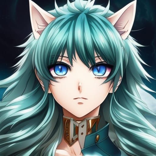 Elegant Werecat Portrait in Watercolour Manga Style