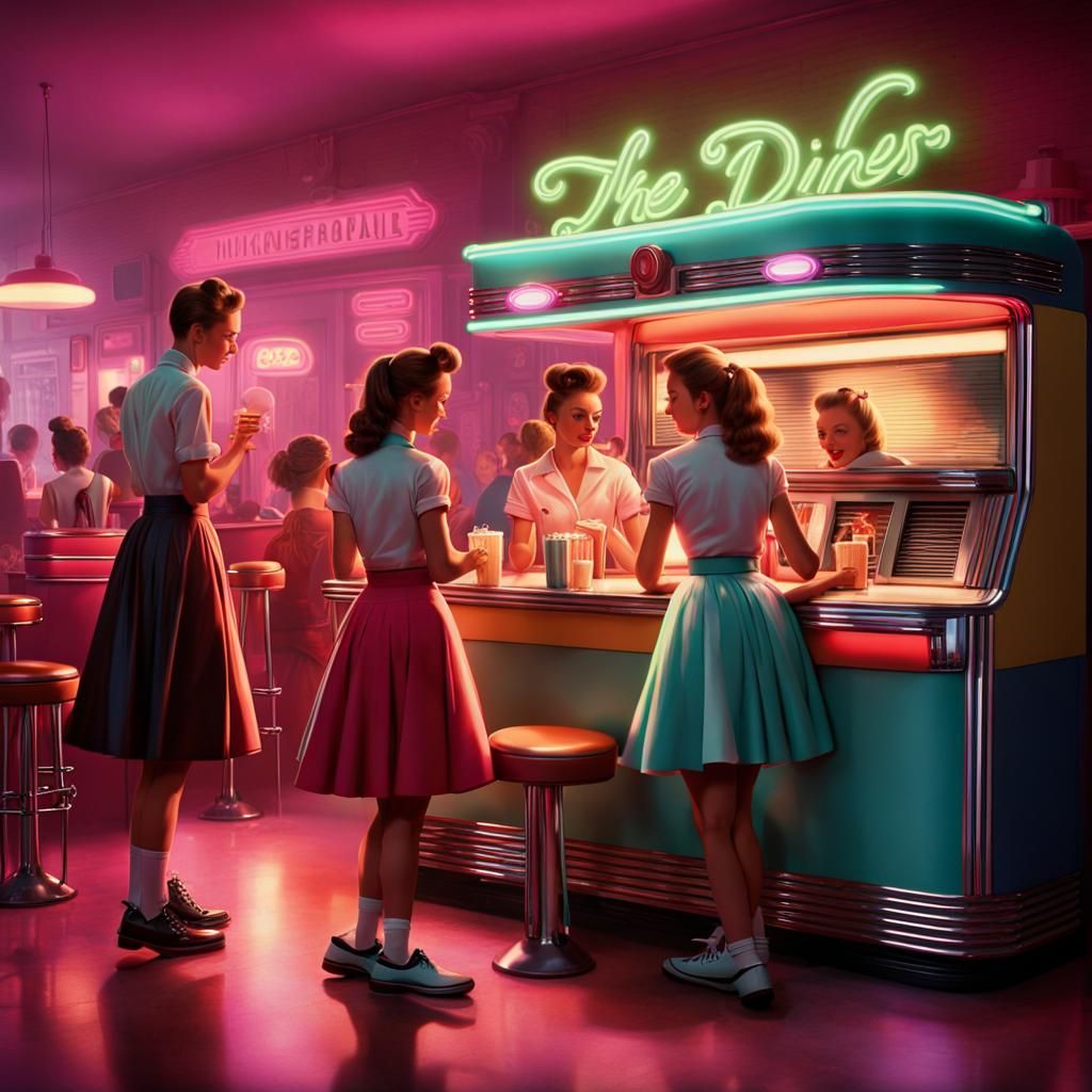1950s Diner Scene with Dancing Teens