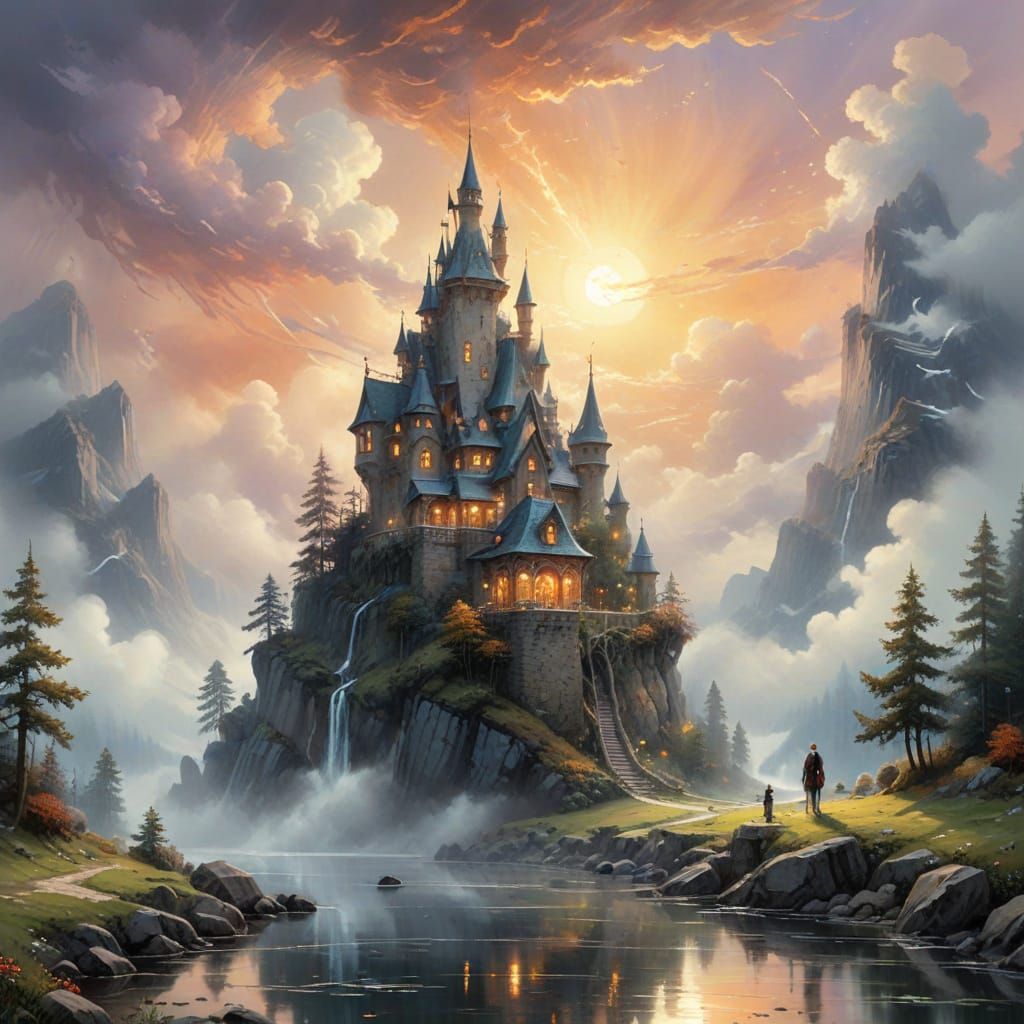 Dreamy Tower in Gouache Watercolor Style