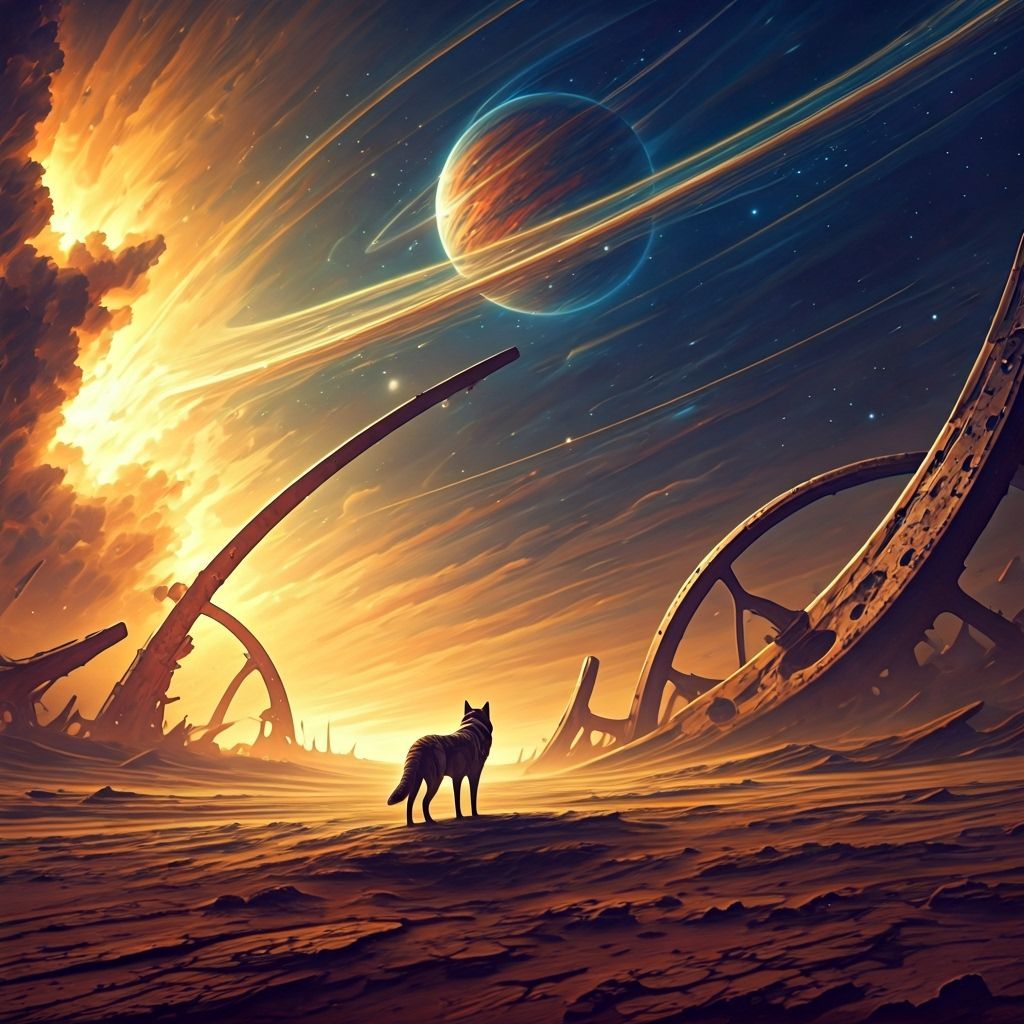 Lone Wolf Amidst Cosmic Ruins