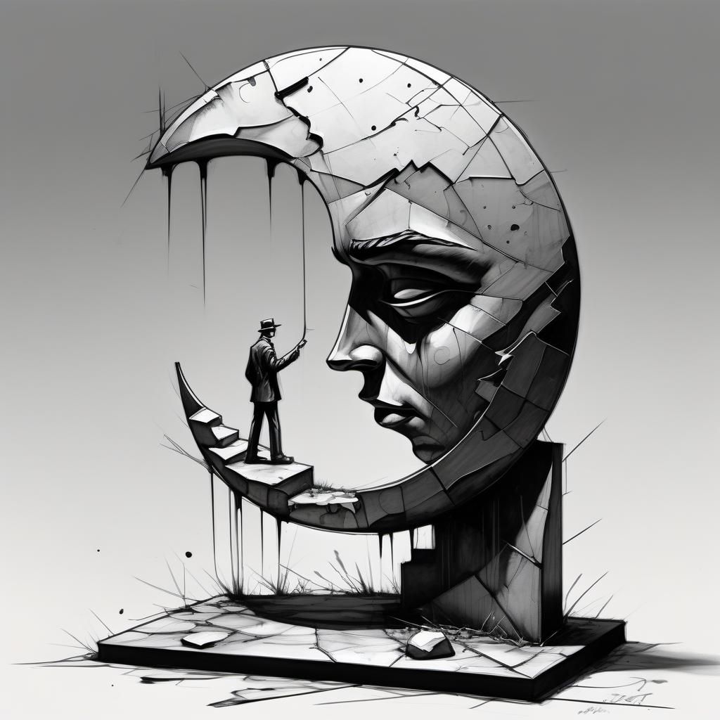Comic Noir Sculpture: Expressionist Moon Path