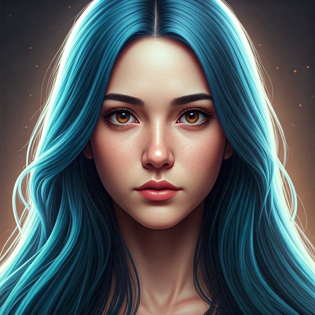 Blue-Haired Woman Portrait in Art Nouveau Style