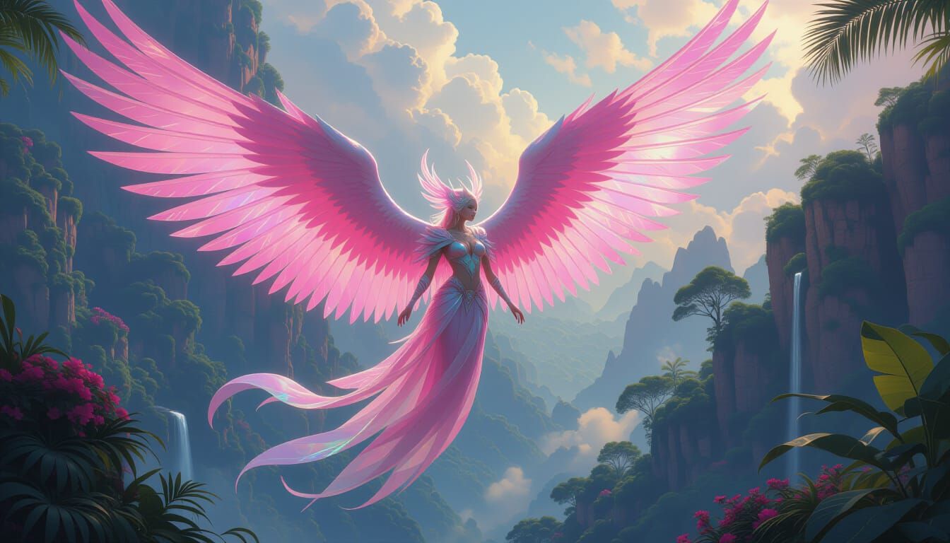 Pink Winged Creature Soaring in Paradise
