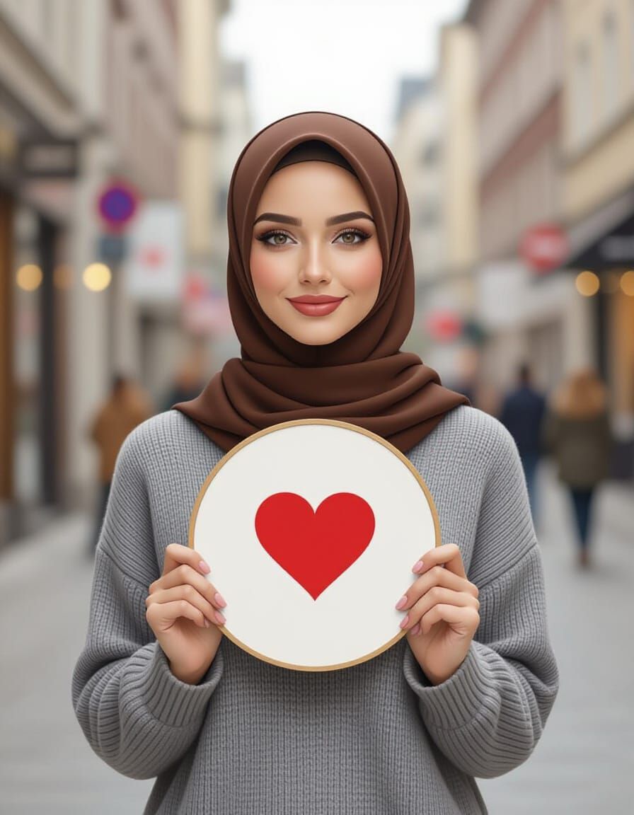 Stylish Hijabi Woman Holding Heart Sign