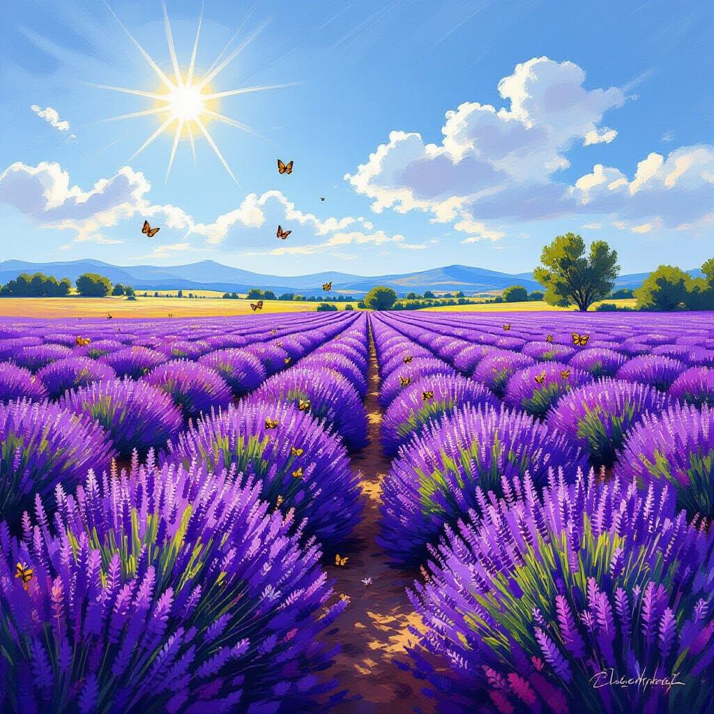 Lavender Field in Provence: Impressionistic Photorealistic L...