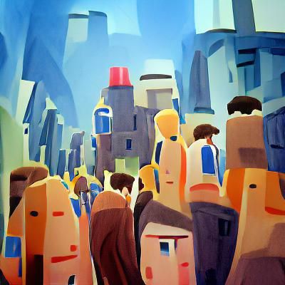 Minimalist Gouache Painting of a Bustling City