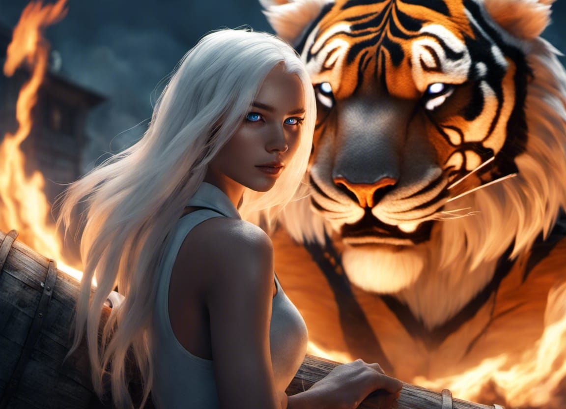 Woman with Tiger in Surreal Digital Art