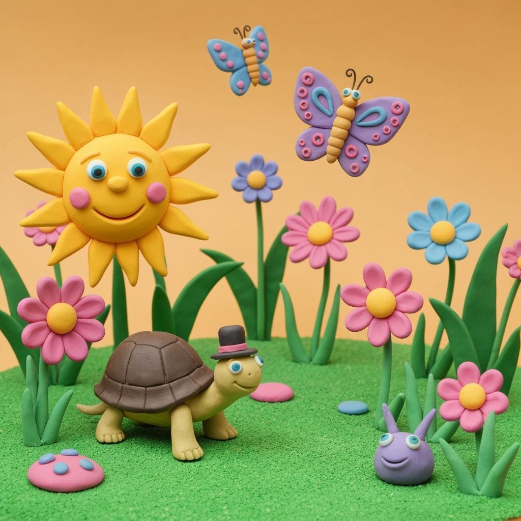 Whimsical Clay Garden with Fantastical Creatures
