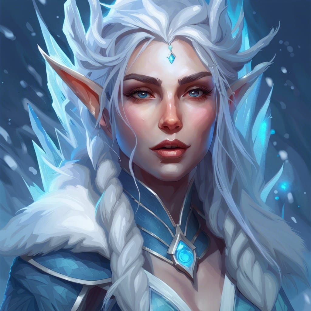 Winter Elf Ice Mage in Hyperdetailed Concept Art