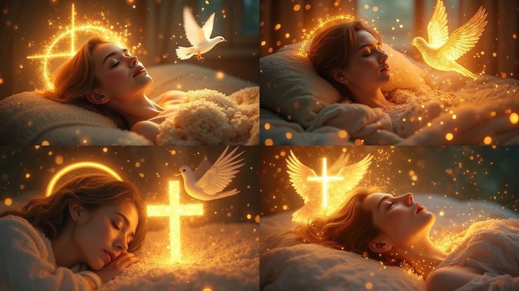 Spiritual Masterpiece: Woman Resting with Divine Fireflies a...