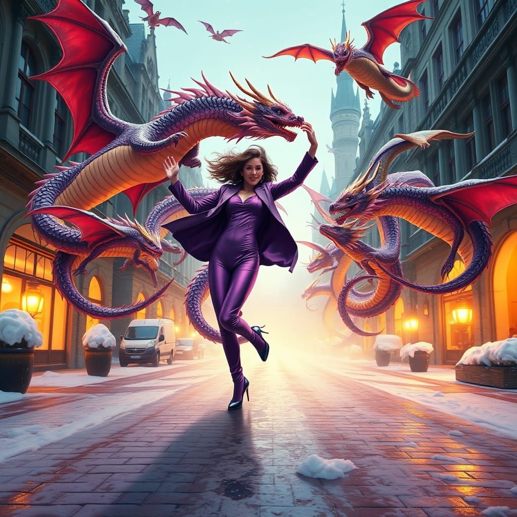 Vibrant Figure Celebrates New Year with Majestic Dragons in...