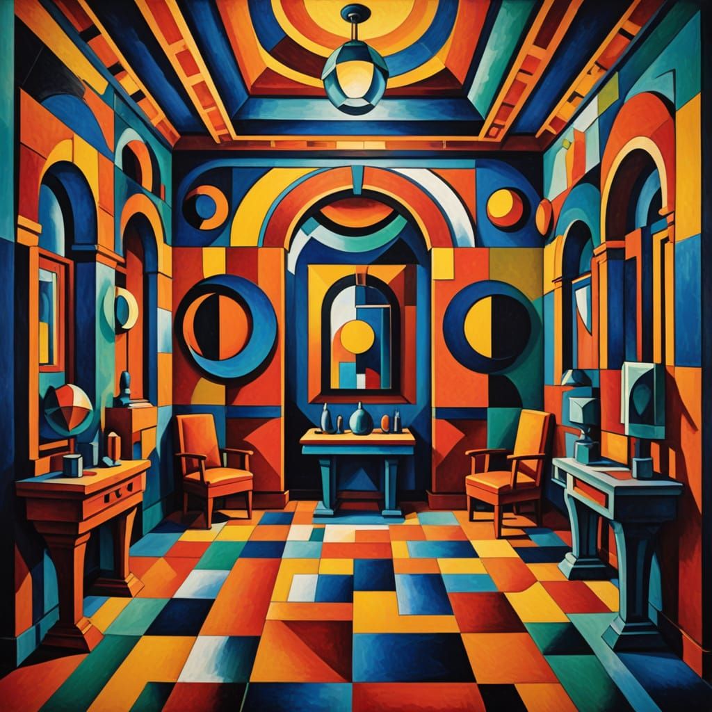 Cubist Chamber with Crescent Thrones