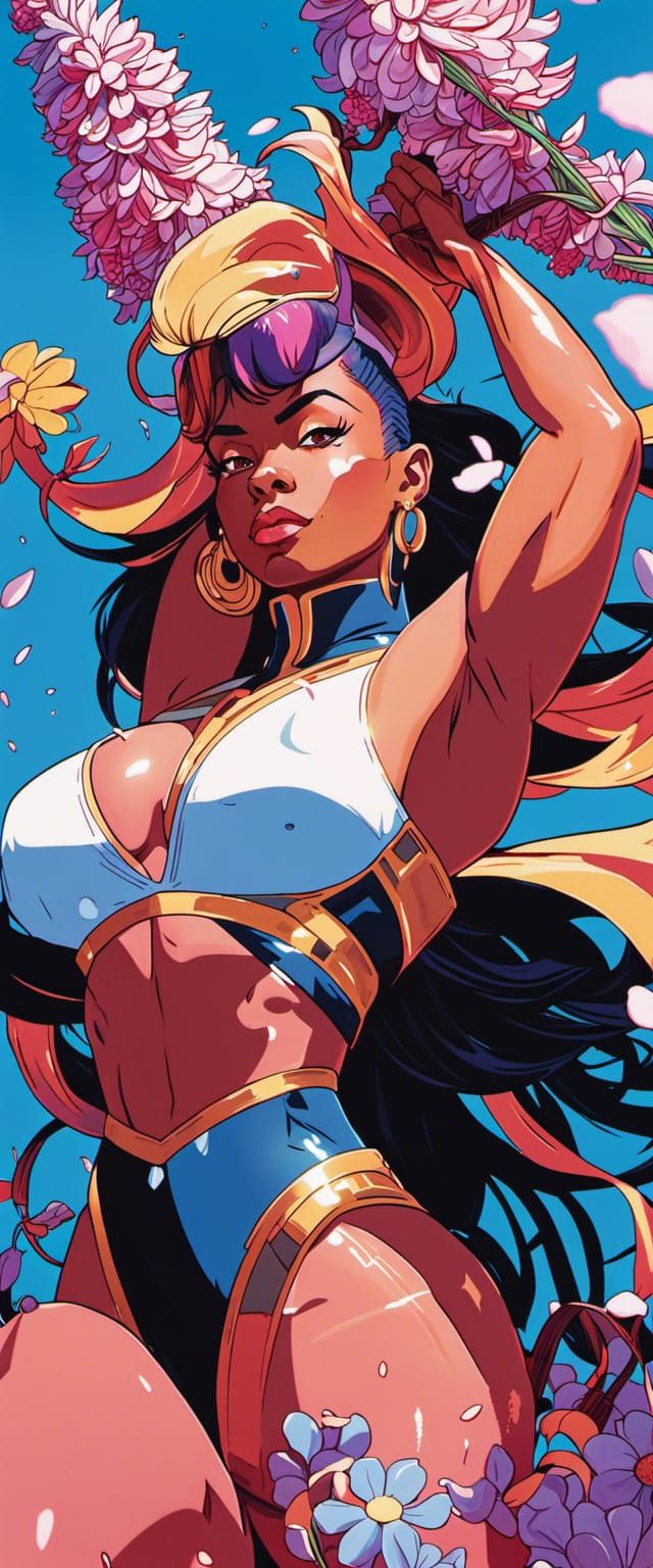 Anime Muscle Woman in Surrealist Style