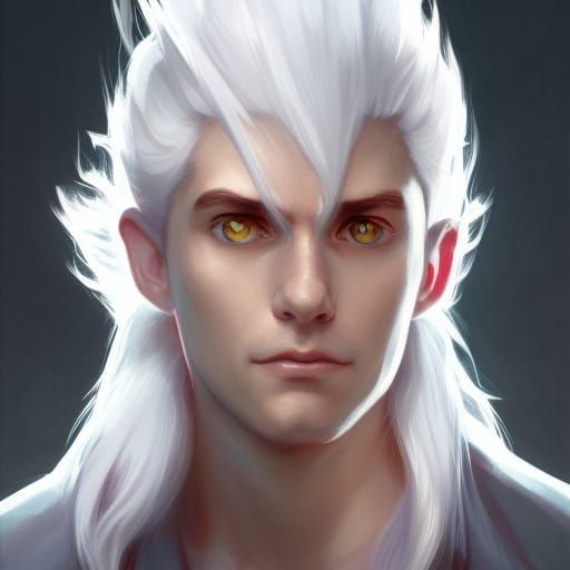 White-Haired Pokémon Trainer Portrait in Hyperdetailed Style