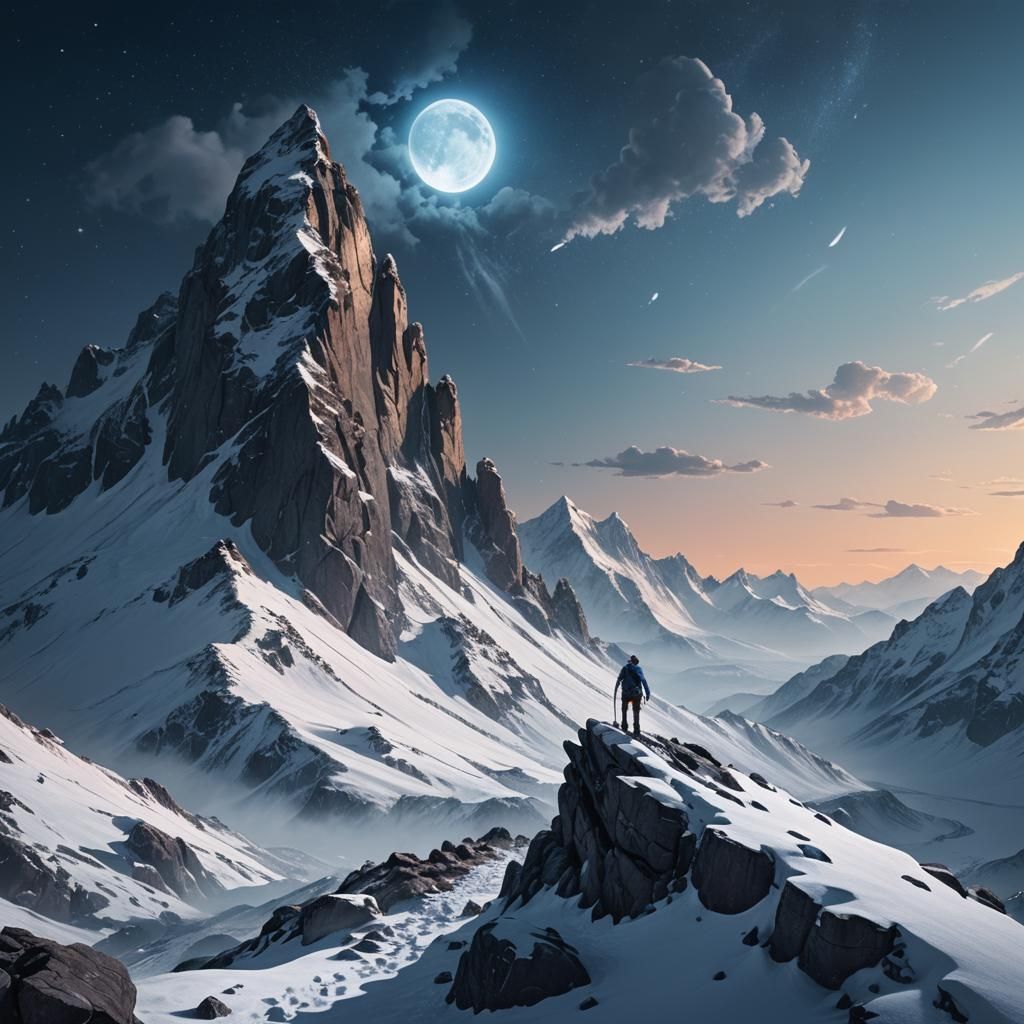Lone Hiker Bathed in Moonlight: Digital Matte Painting