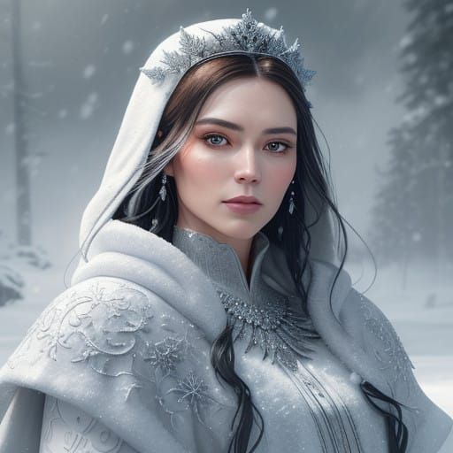 Elegant Snow Queen in Winter Wonderland
