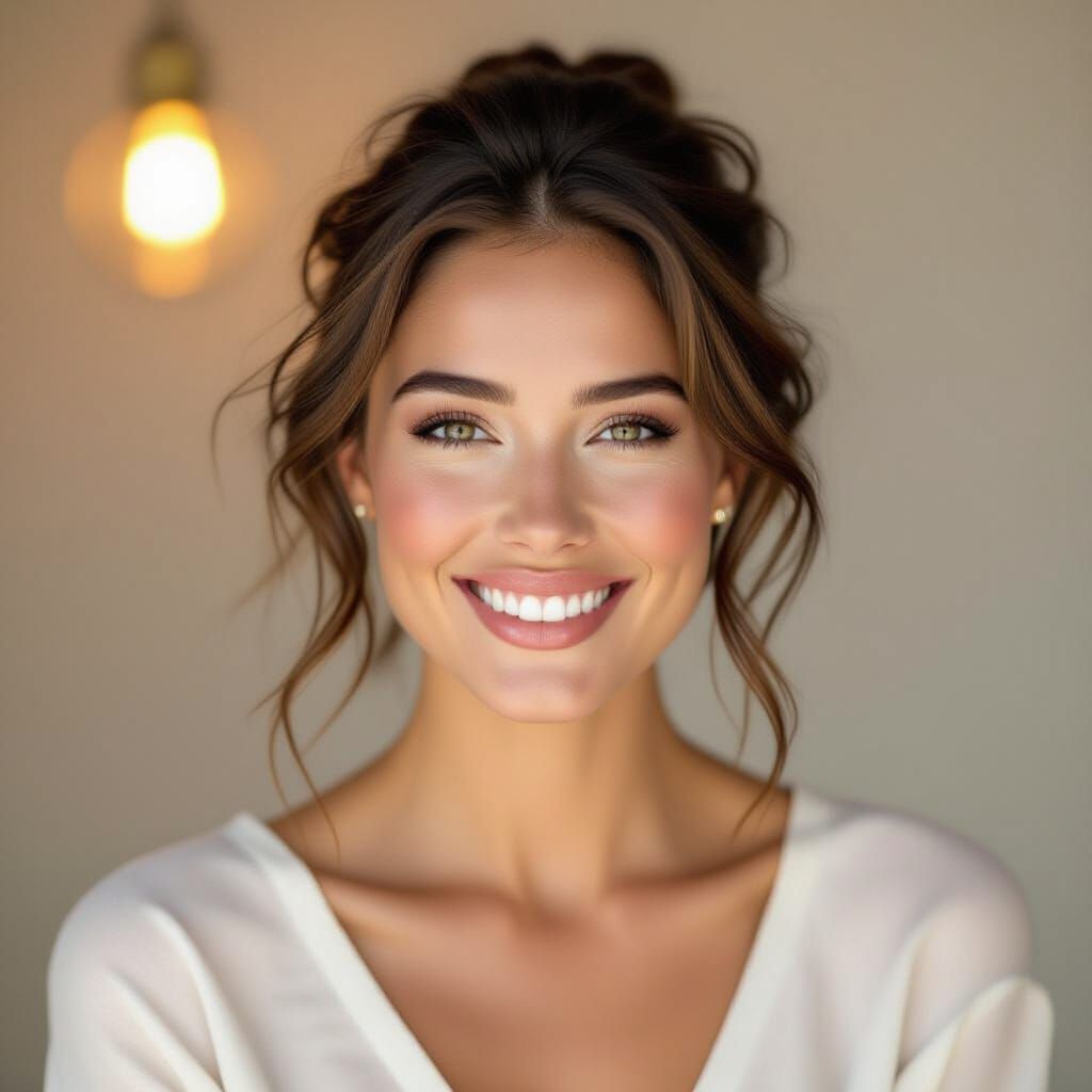 Intimate Studio Portrait of Woman with Soft Golden Hour Ligh...