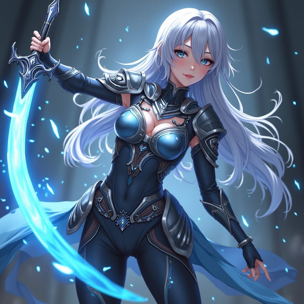 Anime Warrior Goddess in Futuristic Armor