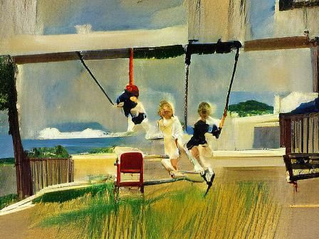 Children on a Swing in Hopper Style