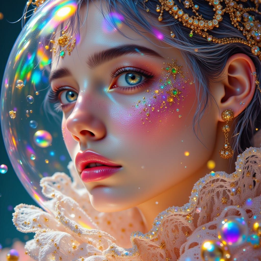 Giant Face with Pastel Makeup in Anime Style