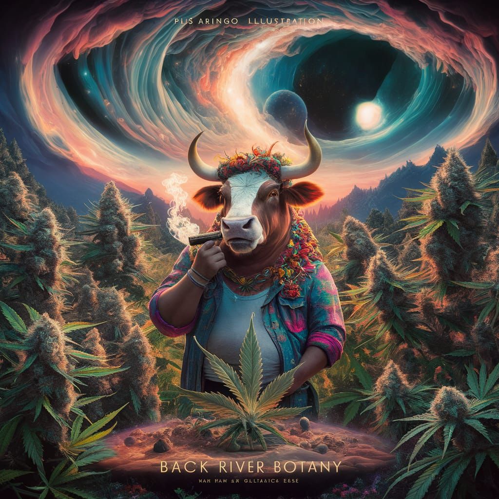 Psychedelic Bull in Cosmic Botany: Holographic Illustration