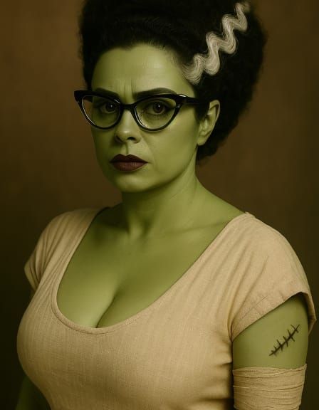 Realistic Frankenstein's Wife Portrait in Film Grain Style