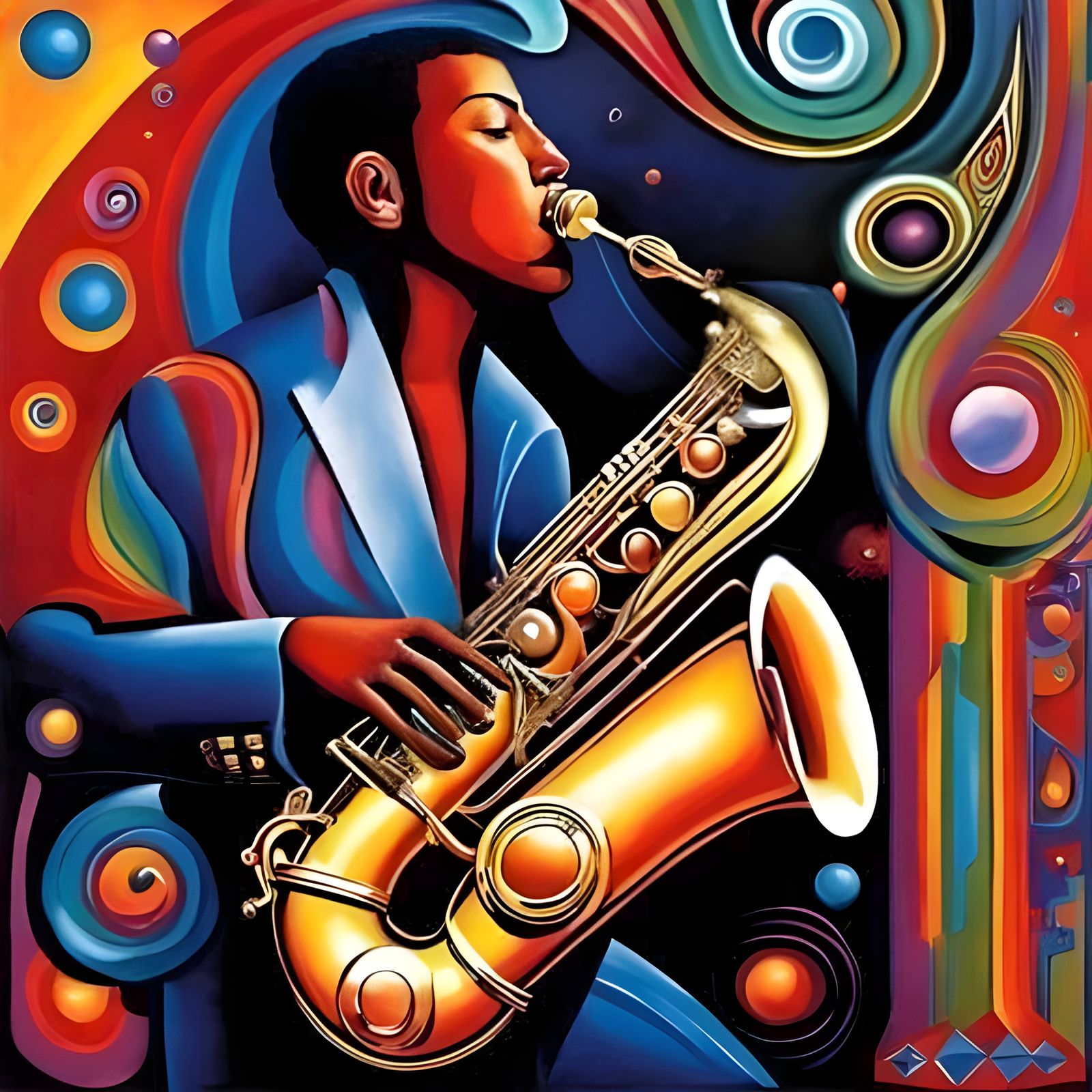 Abstract Jazz Saxophonist in Surreal Fantasy Style