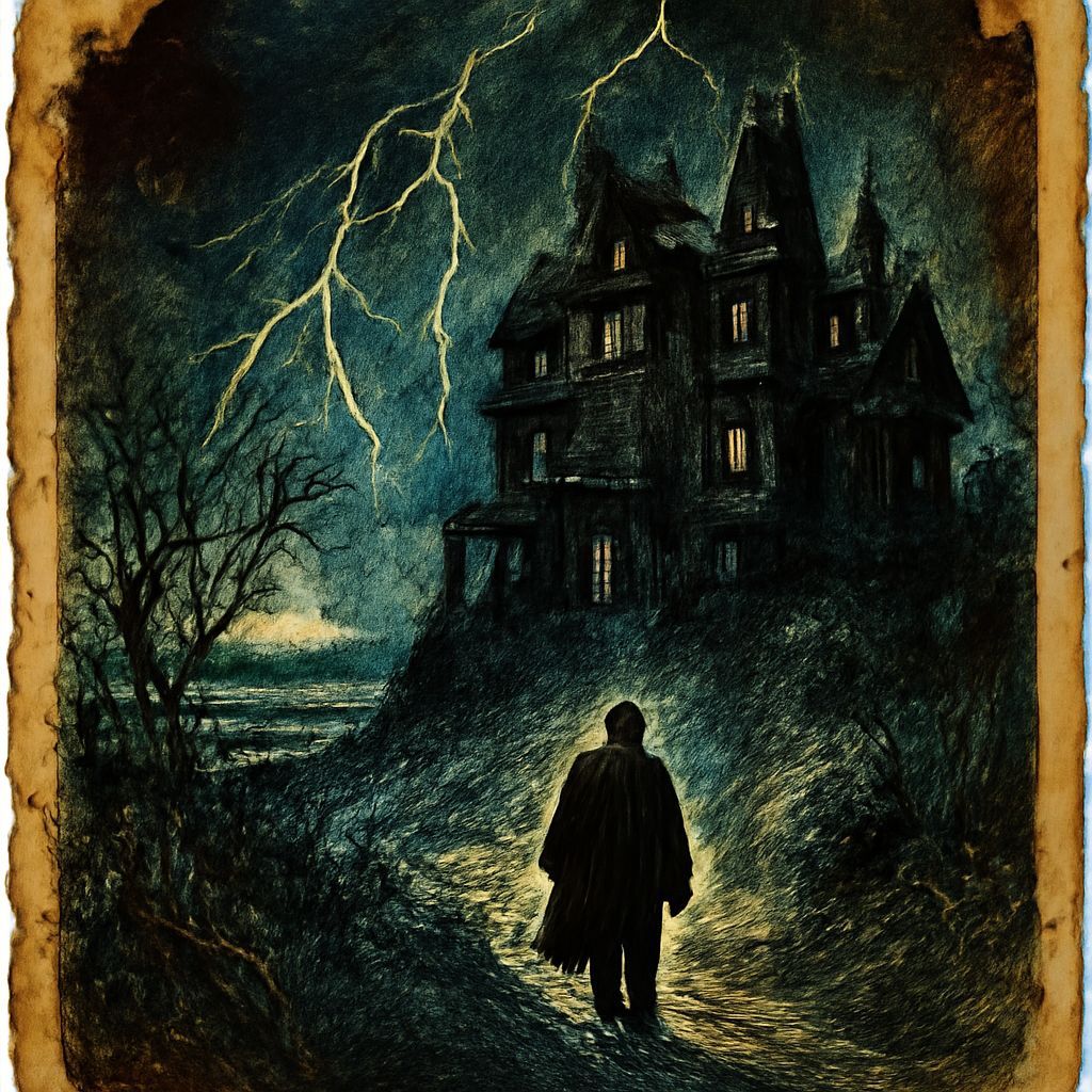 Eerie Victorian Mansion Overlooking Stormy Sea