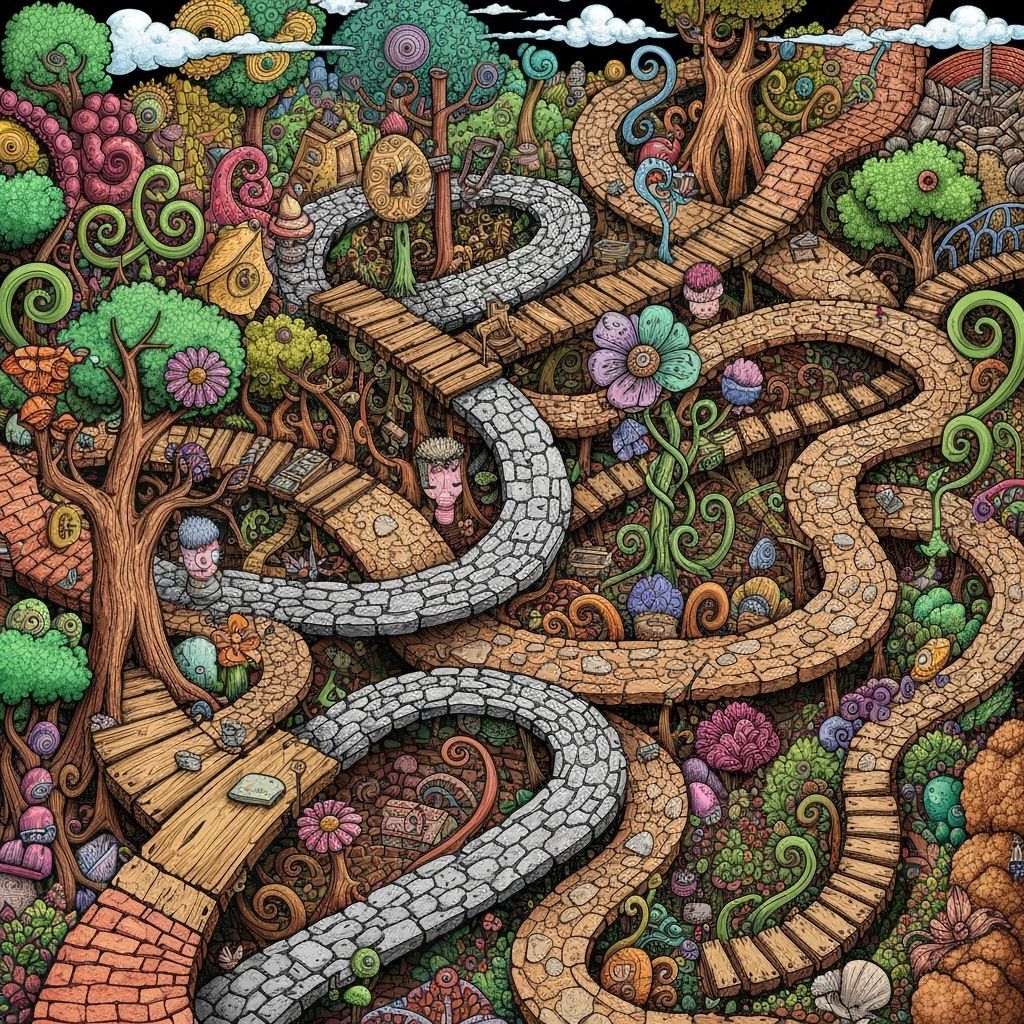 Vibrant Surreal Doodle Art Maze Landscape