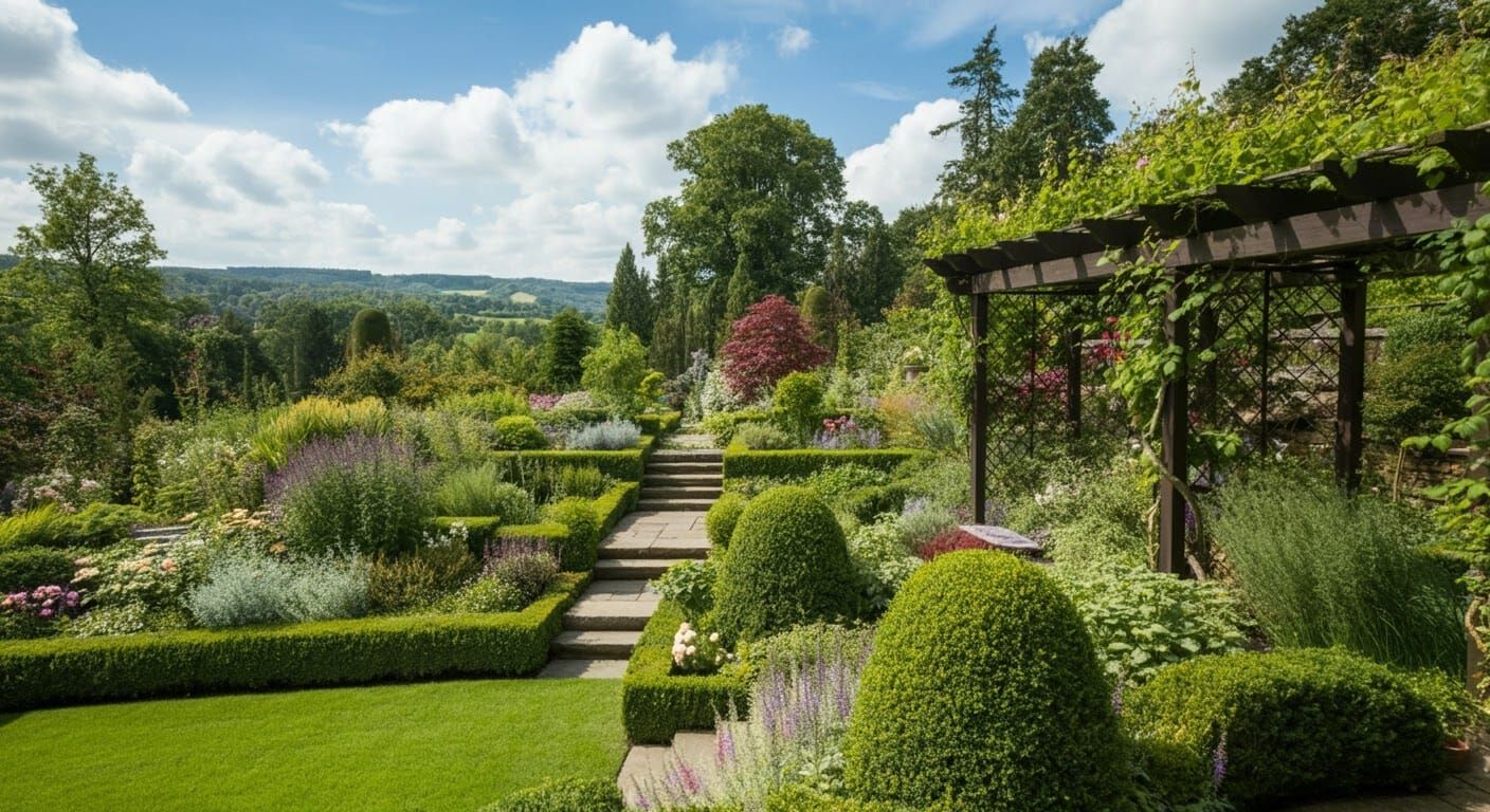 Lush Multi-Tiered Garden with Vibrant Flowers