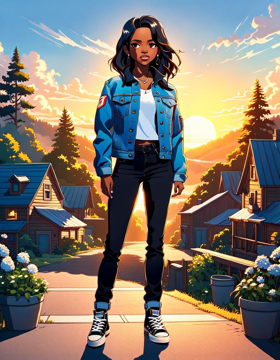 Anime girl looks heroically into the camera