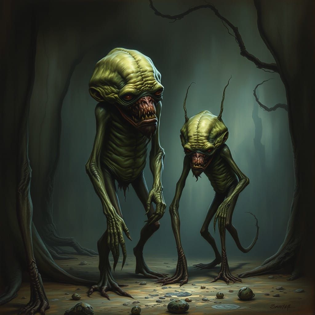 Macabre, Gothic Creatures in Dark, Surreal Landscapes