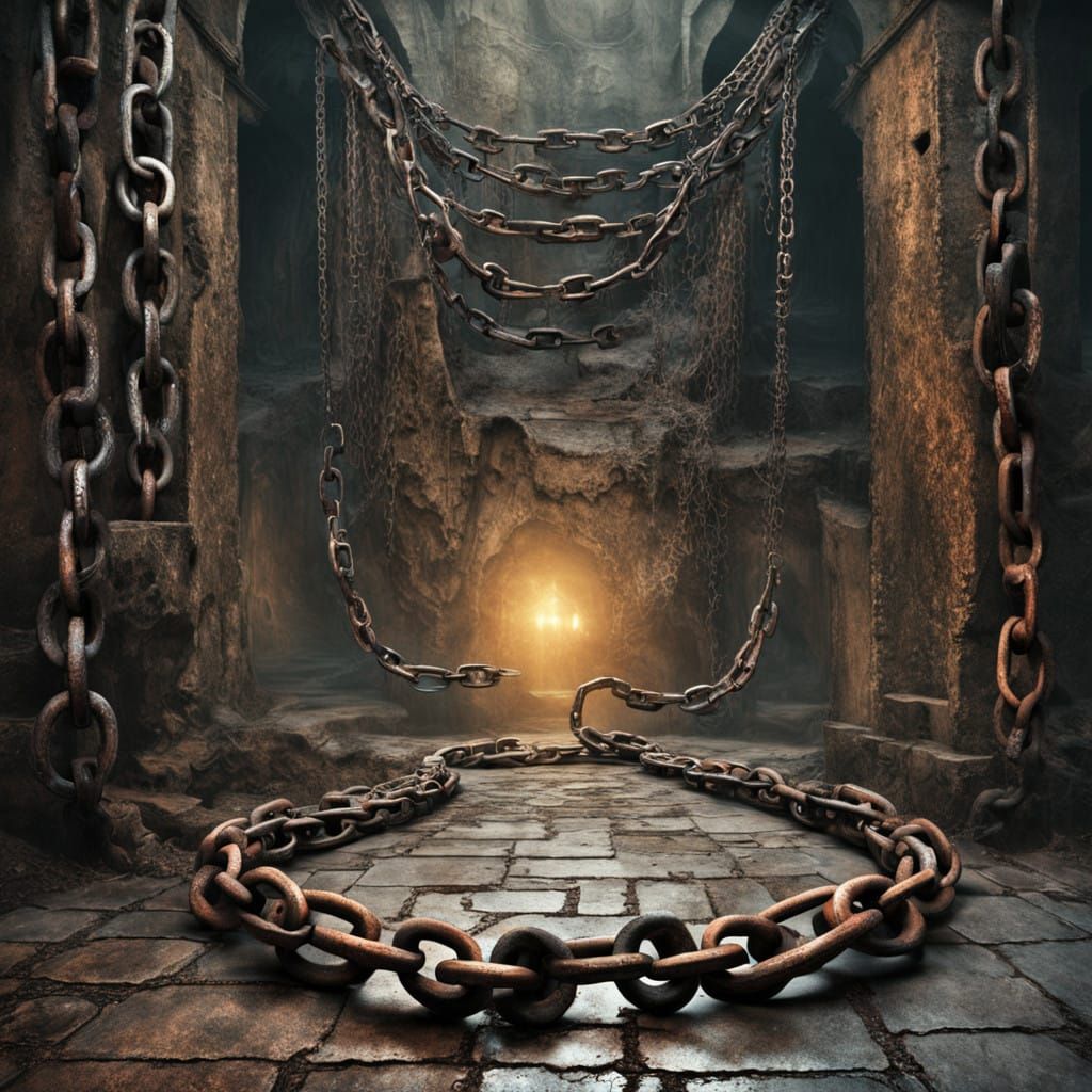 Rusted Chain on Ancient Stone Floor